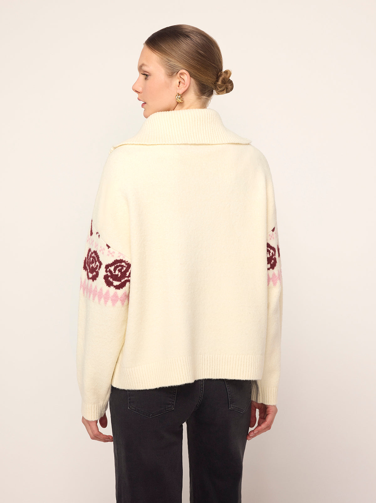 Uma Ivory Bow Fairisle Quarter Zip Sweater