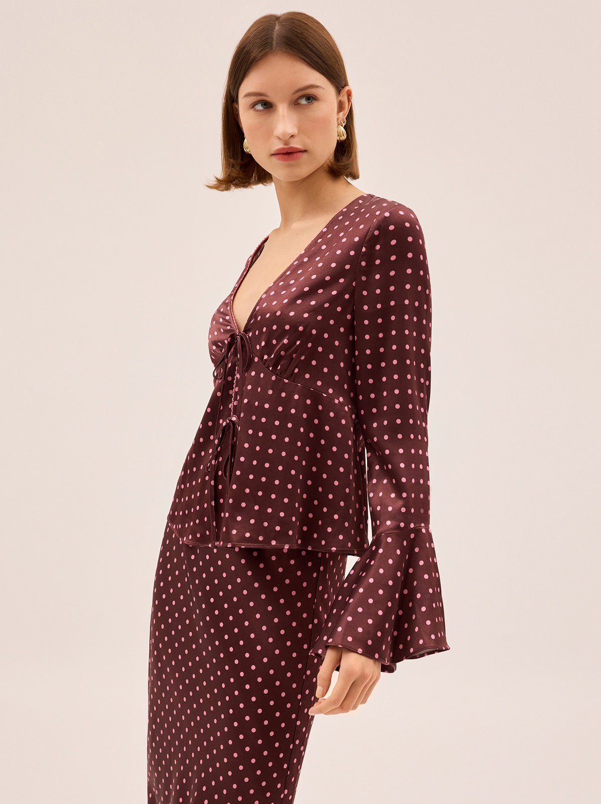 Ursula Brown Pin Dot Print Top