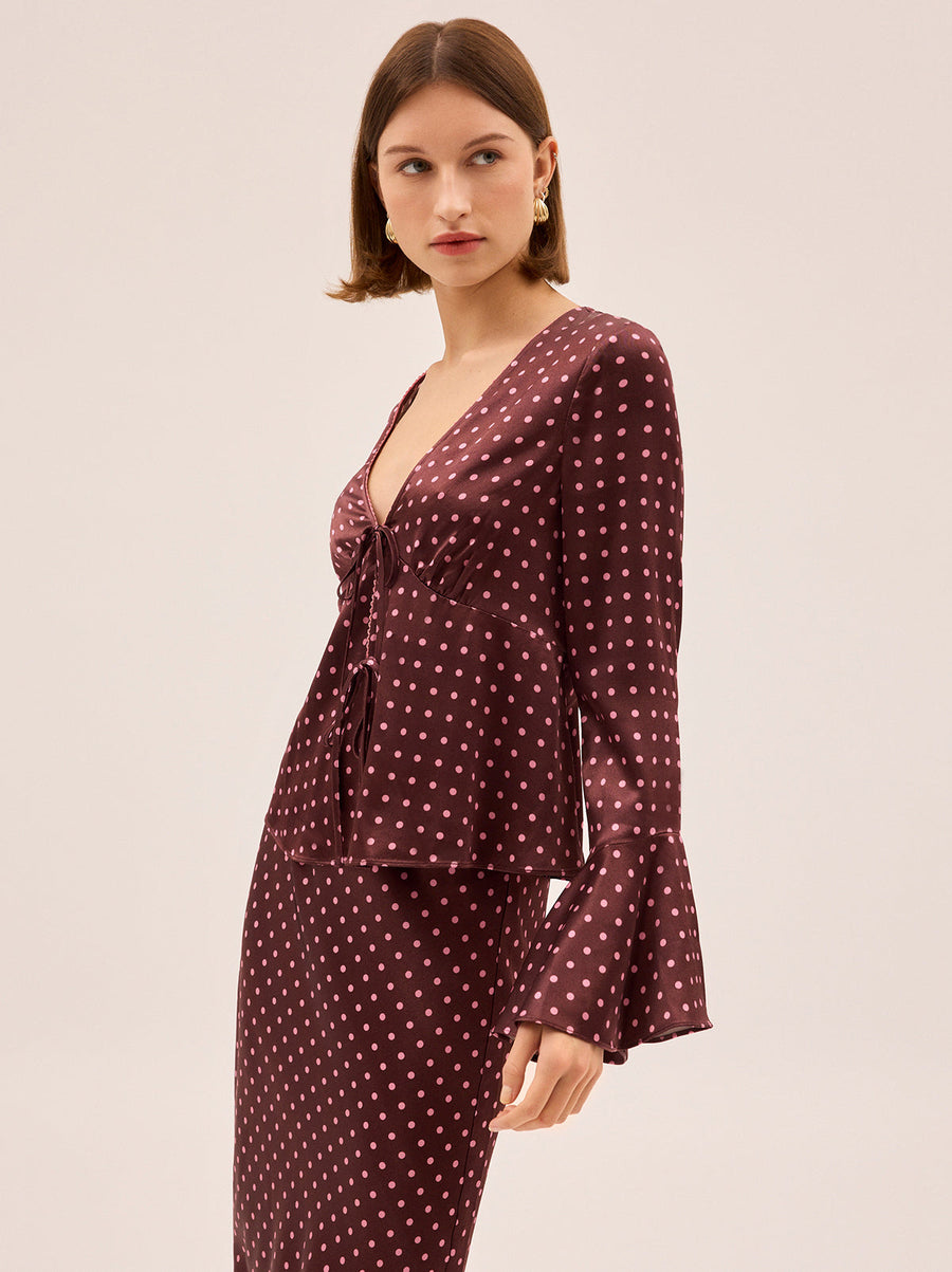 Ursula Brown Pin Dot Print Top