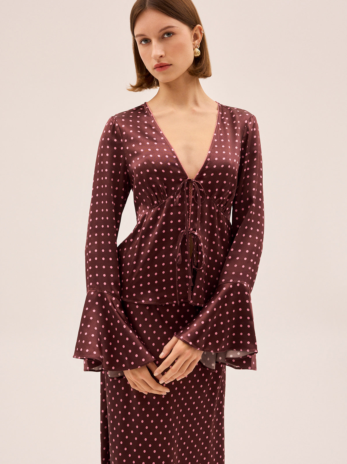 Ursula Brown Pin Dot Print Top
