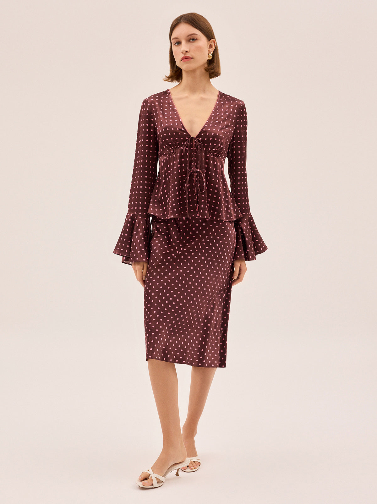 Ursula Brown Pin Dot Print Top