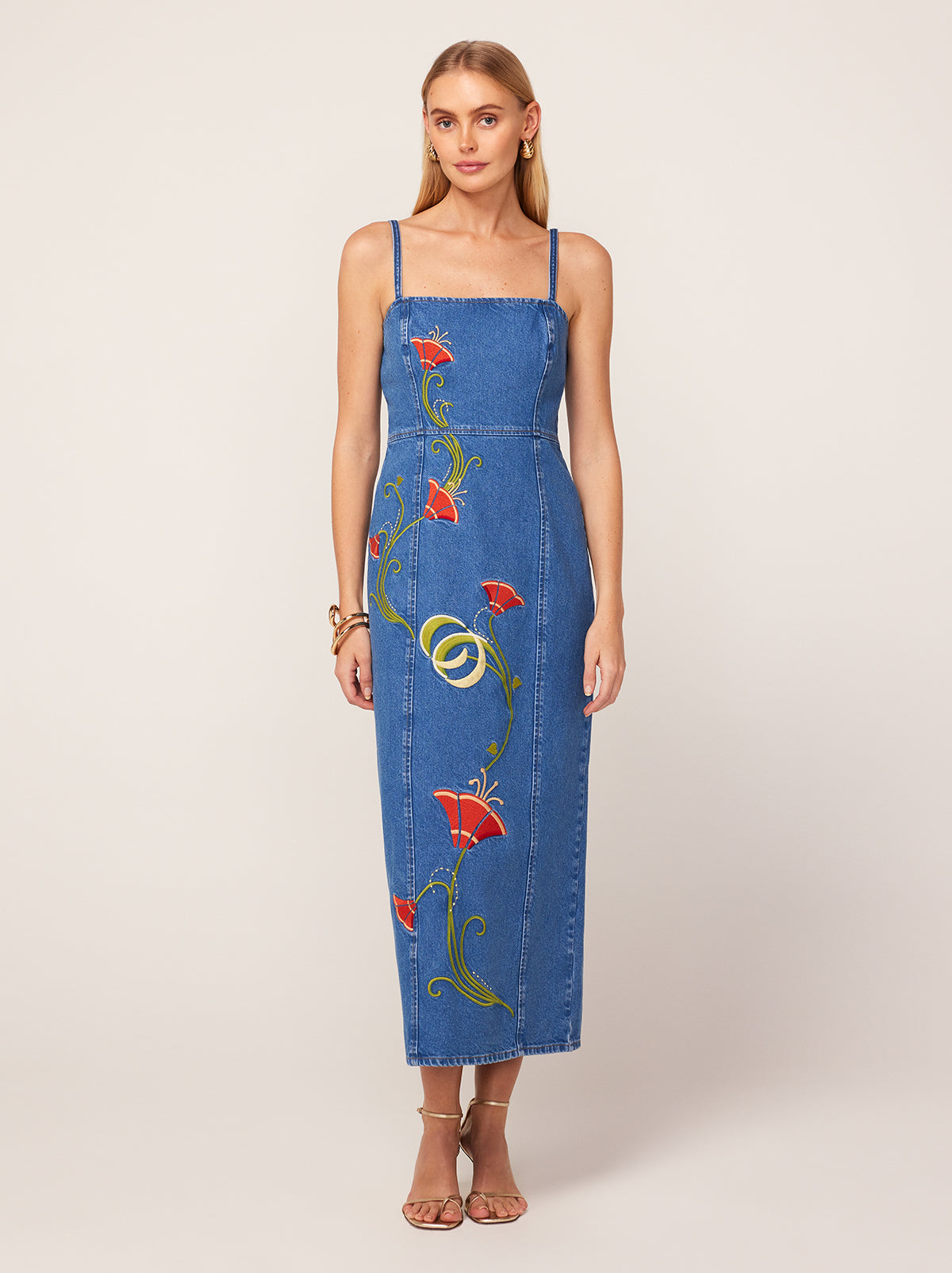 Ursula Embroidered Denim Midi Dress