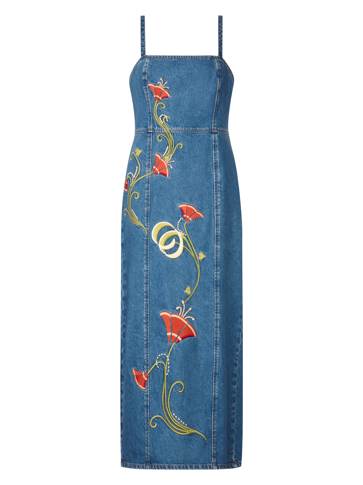 Ursula Embroidered Denim Midi Dress