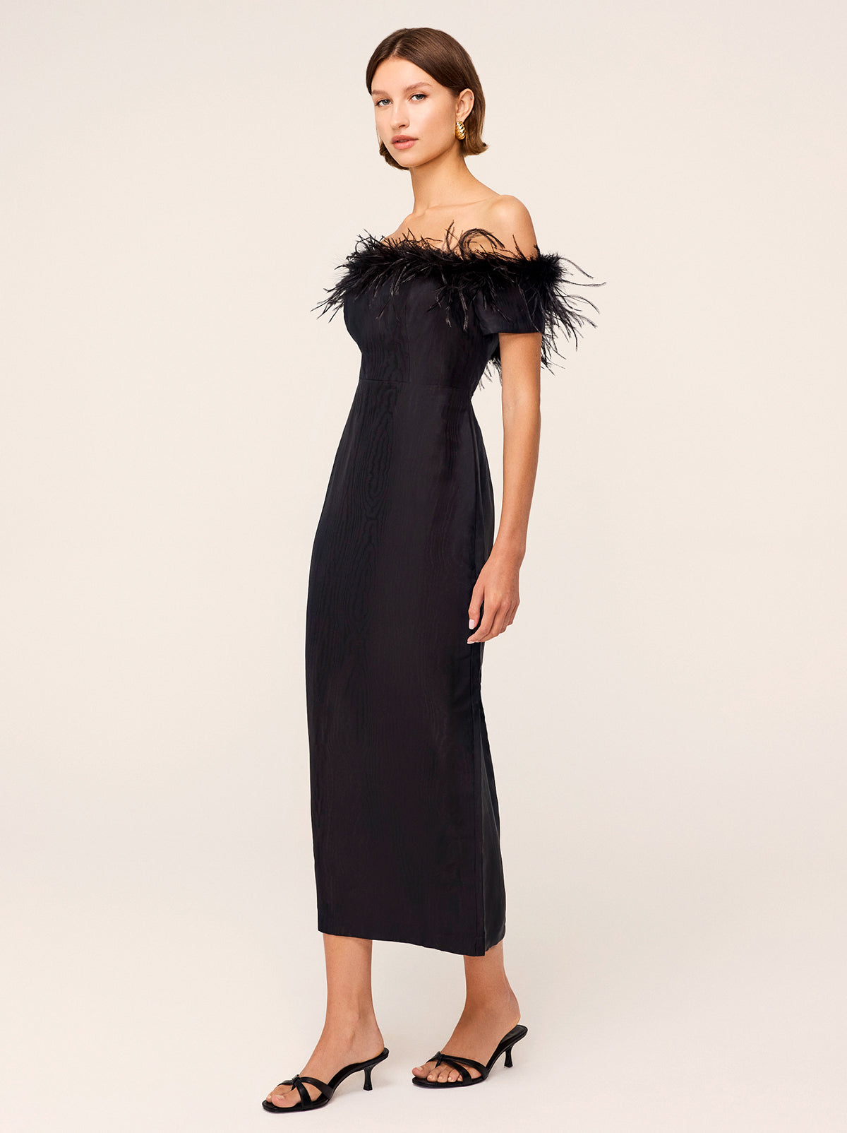 Vivien Black Feather Midi Dress