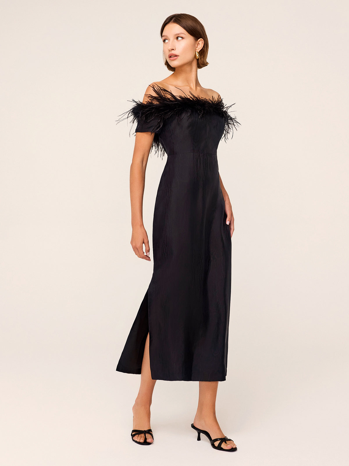 Vivien Black Feather Midi Dress