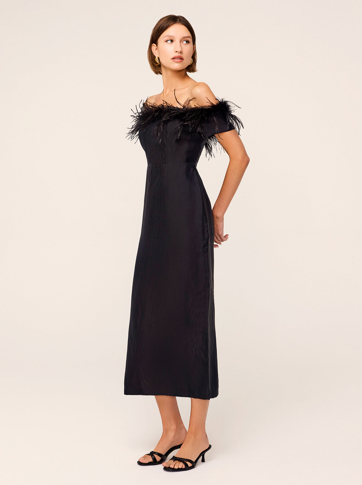 Vivien Black Feather Midi Dress