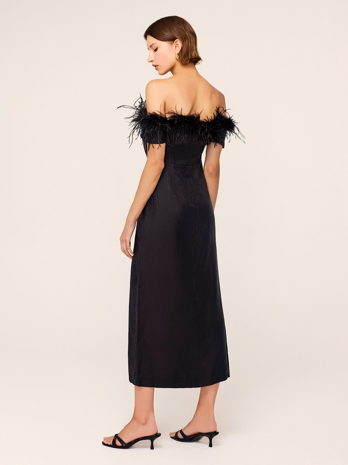 Vivien Black Feather Midi Dress