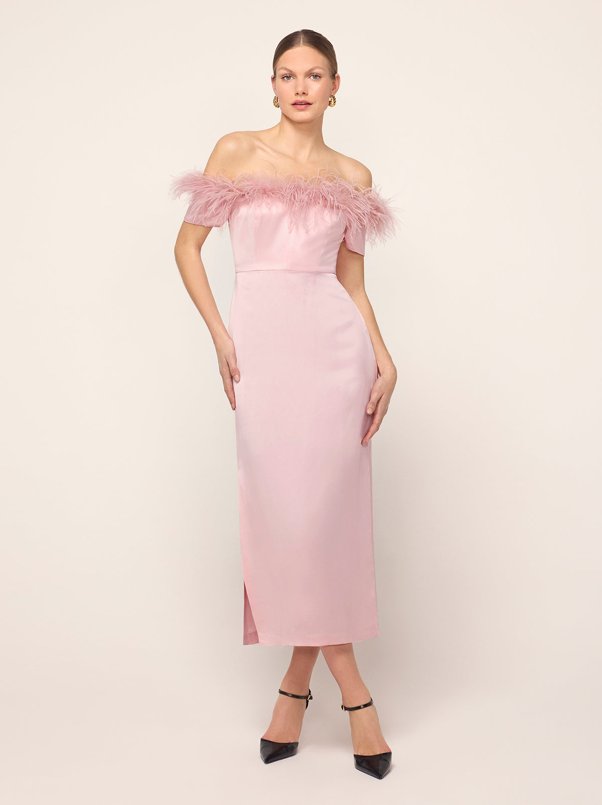 Vivien Pink Feather Midi Dress