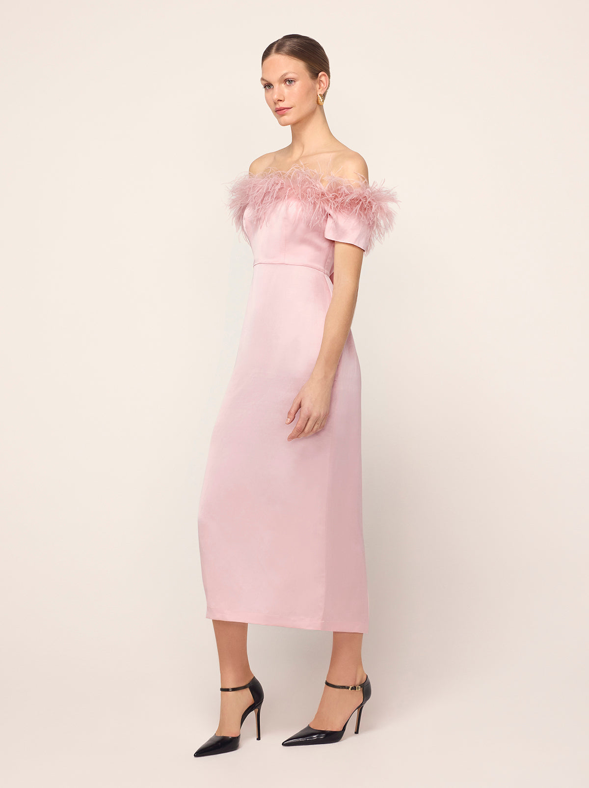 Vivien Pink Feather Midi Dress