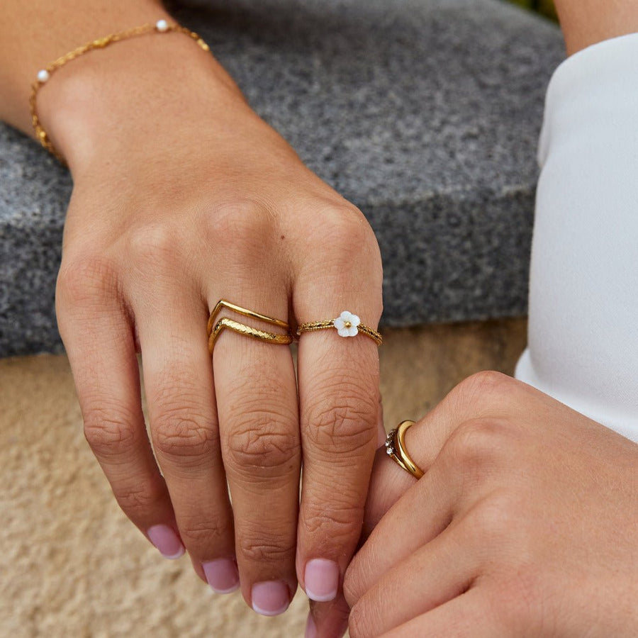 White Petal Shell Ring
