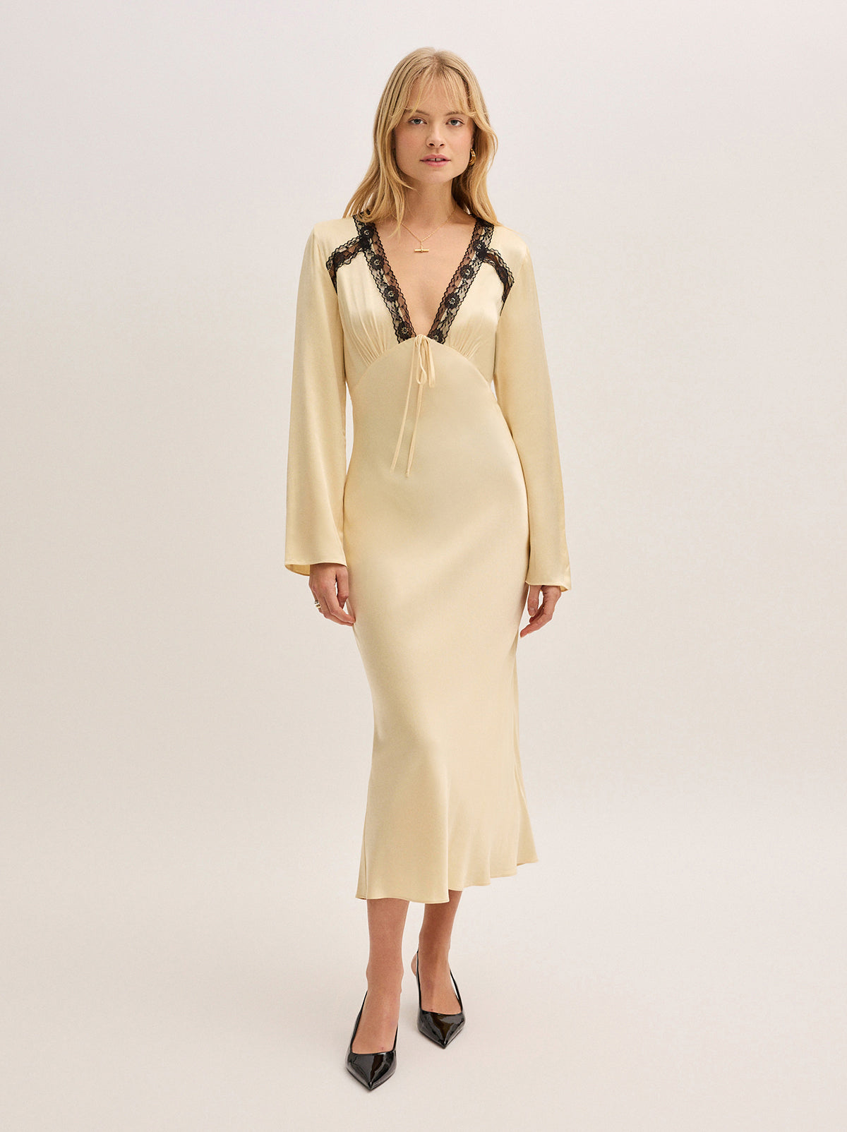 Zelda Butter Yellow Satin Dress
