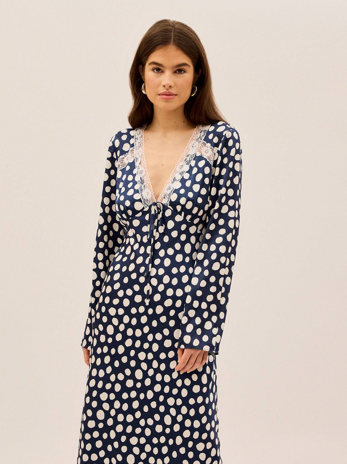 Zelda Navy Polka Dot Satin Dress