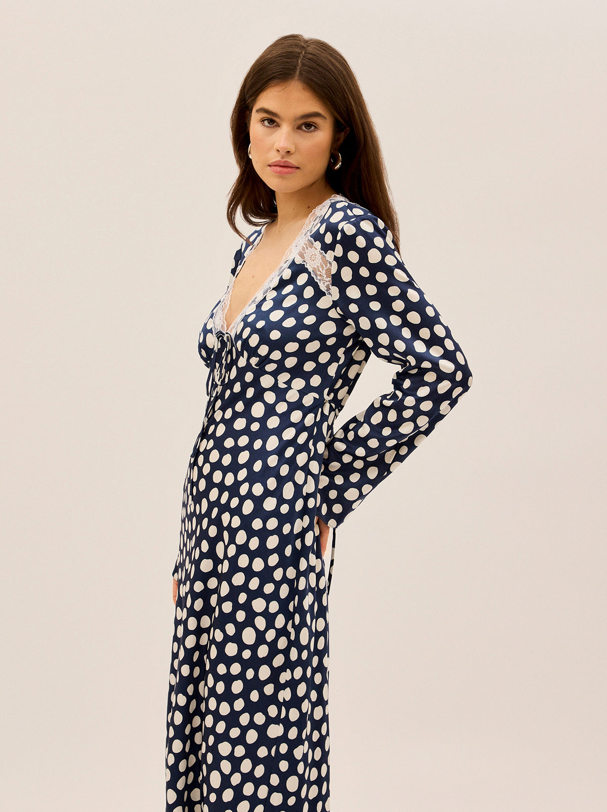 Zelda Navy Polka Dot Satin Dress