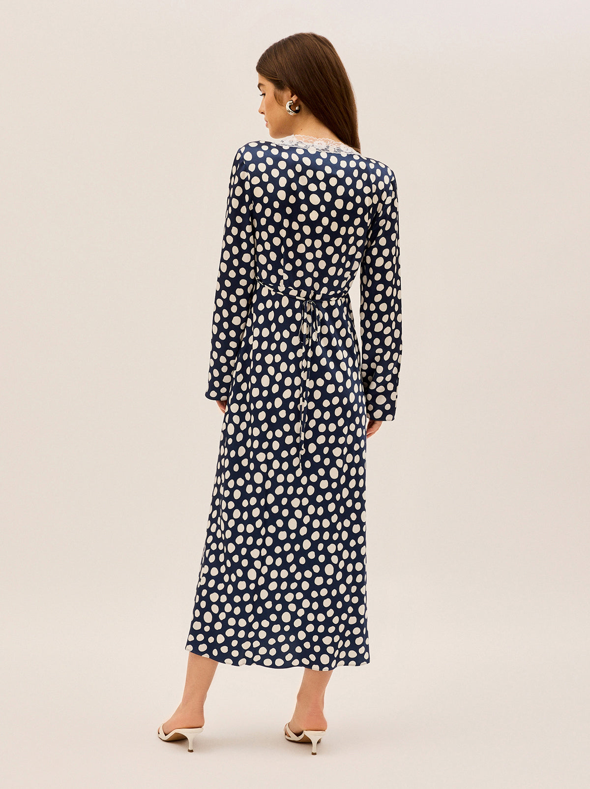 Zelda Navy Polka Dot Satin Dress