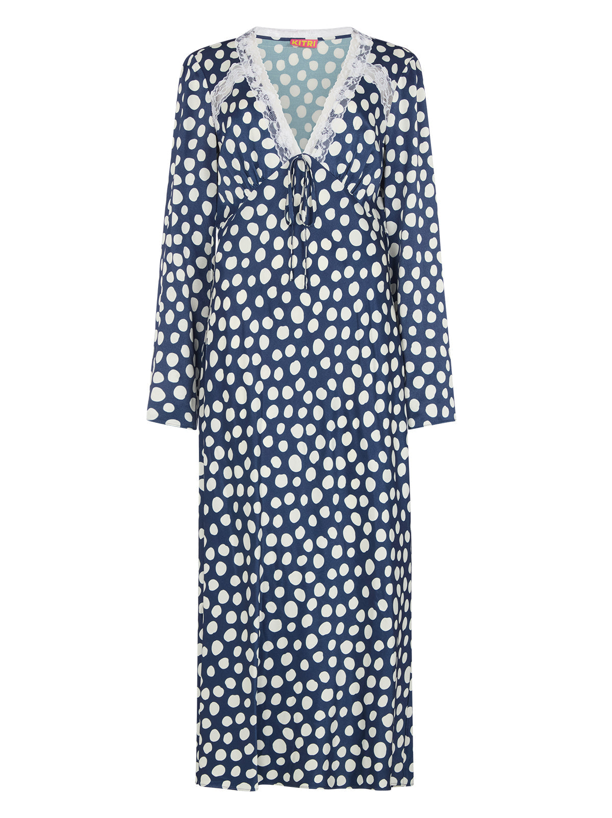 Zelda Navy Polka Dot Satin Dress