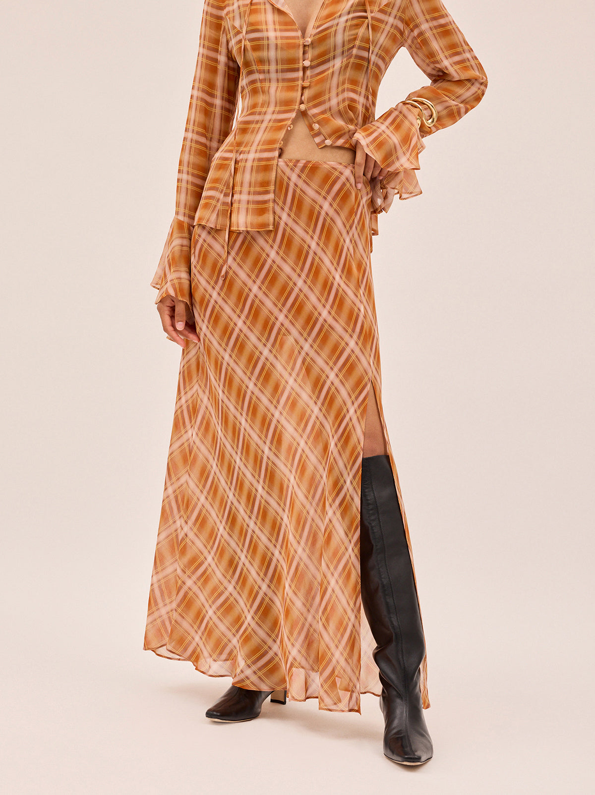 Zoe Apricot Check Print Skirt