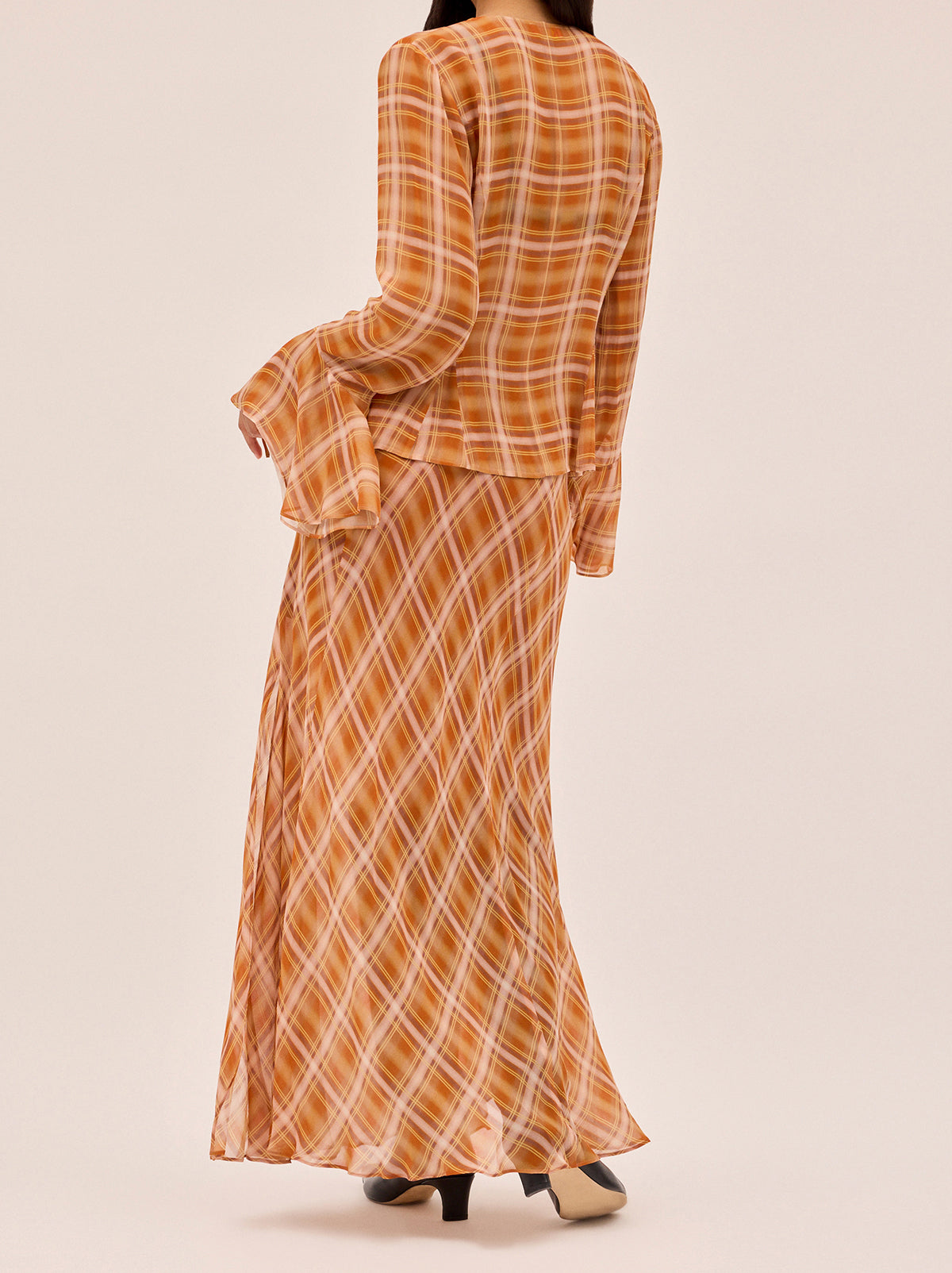 Zoe Apricot Check Print Skirt