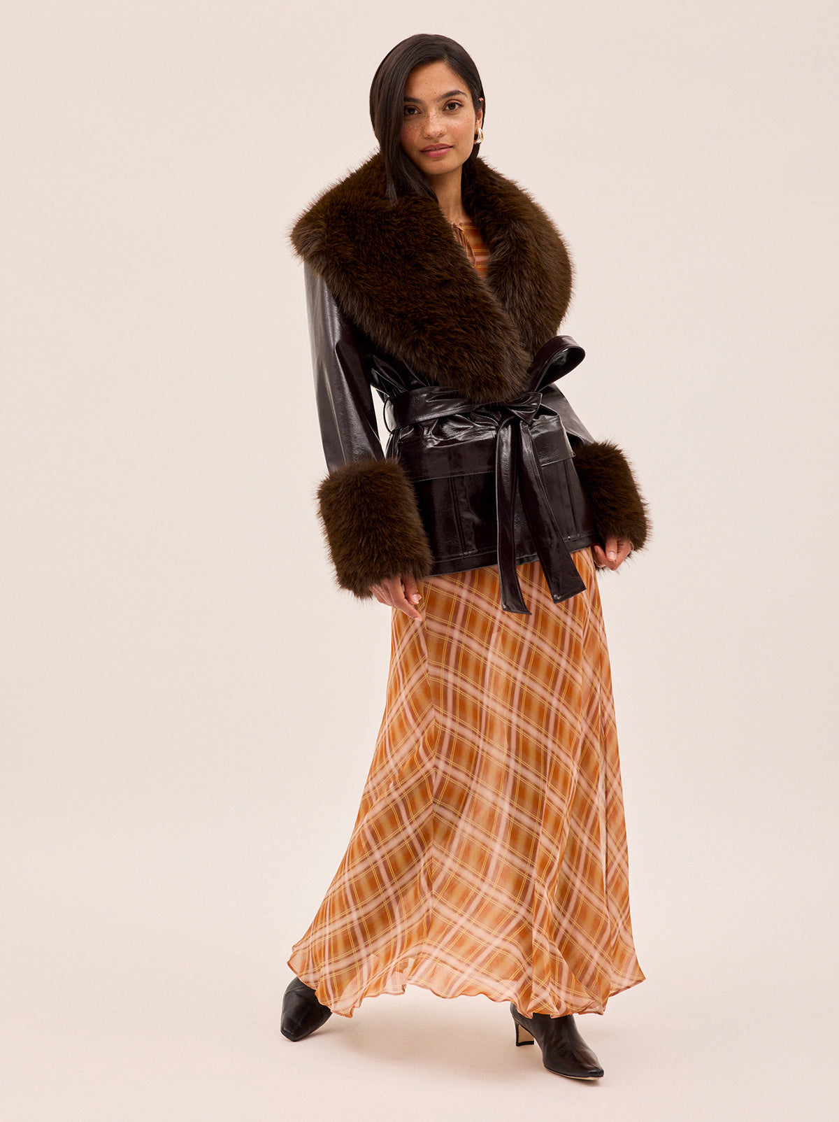 Zoe Apricot Check Print Skirt
