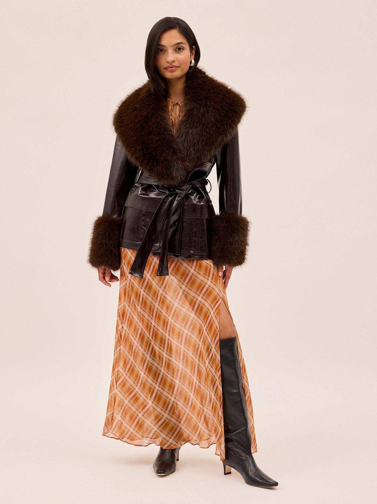 Zoe Apricot Check Print Skirt