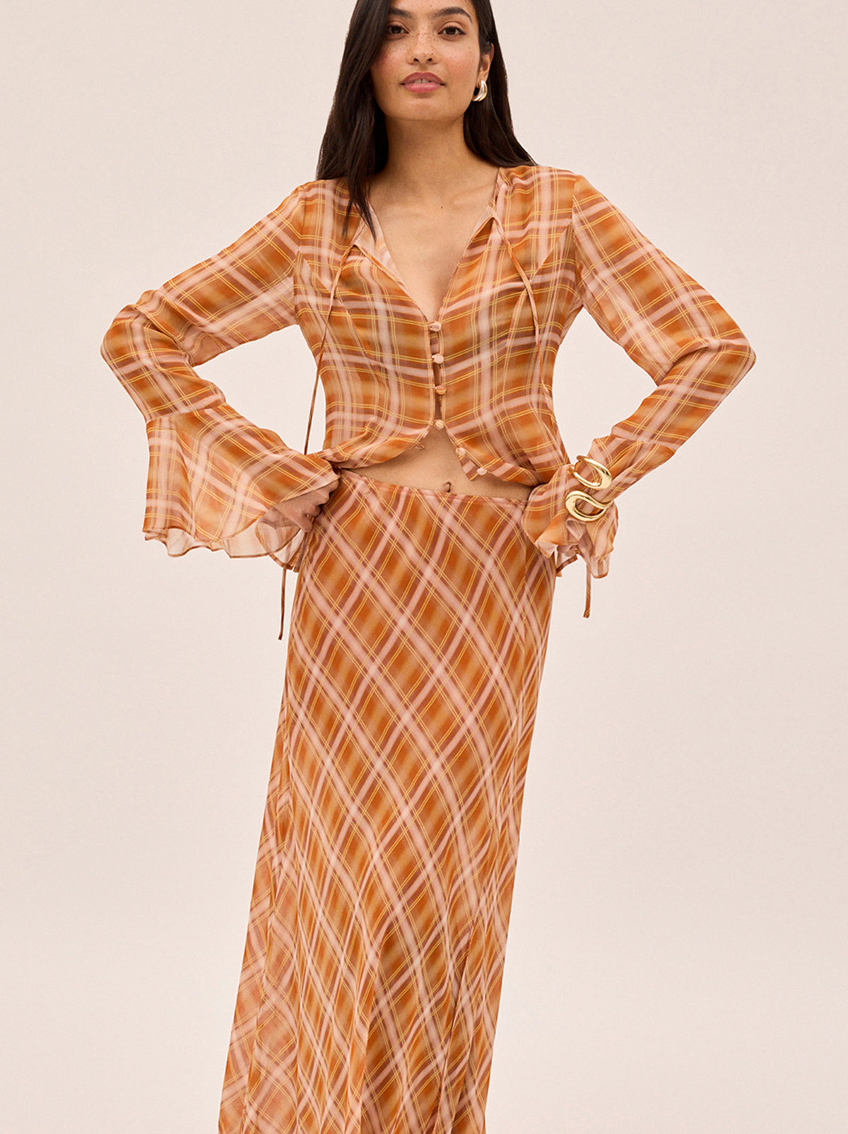 Zoe Apricot Check Print Skirt
